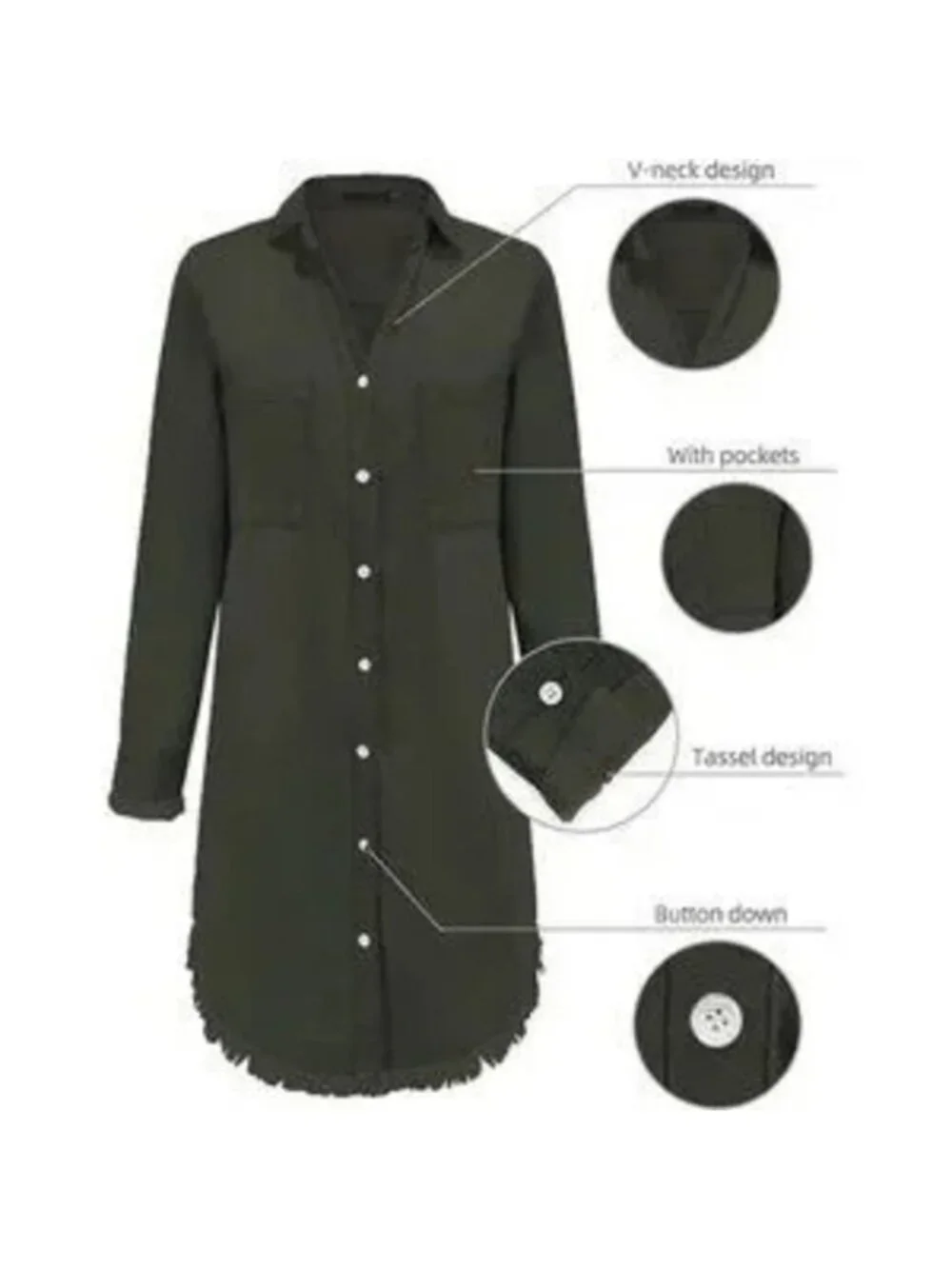 Women Denim Shirt Dresses Long Sleeve Distressed Jean Dress - Picture 2 of 4